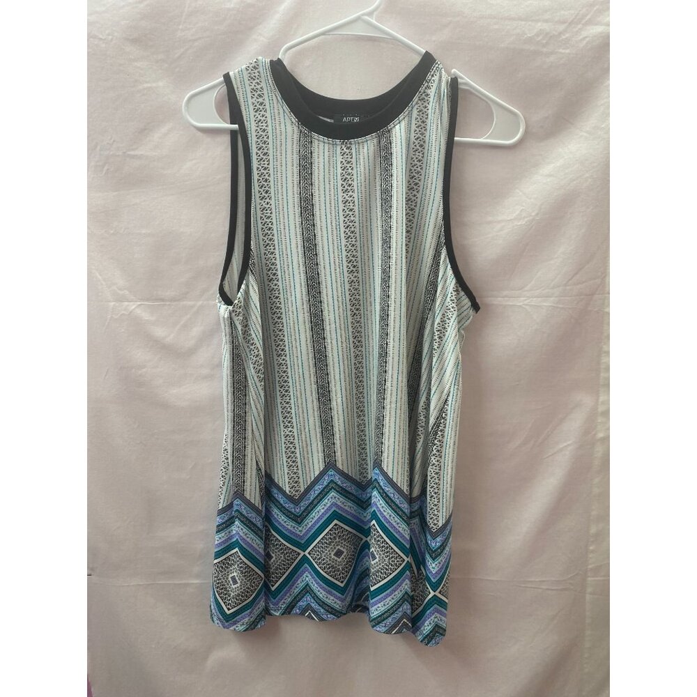 Apt 9  Women's Sleeveless Blouse Size M Black & White & Teal Stripes